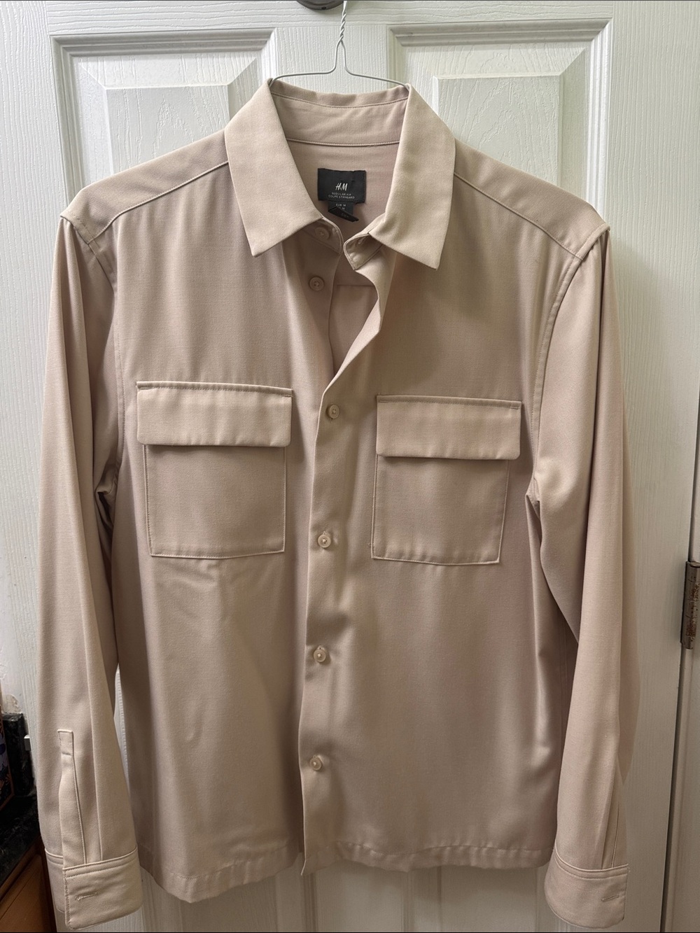H&M Light Taupe Button-Front Utility Shirt Jacket
